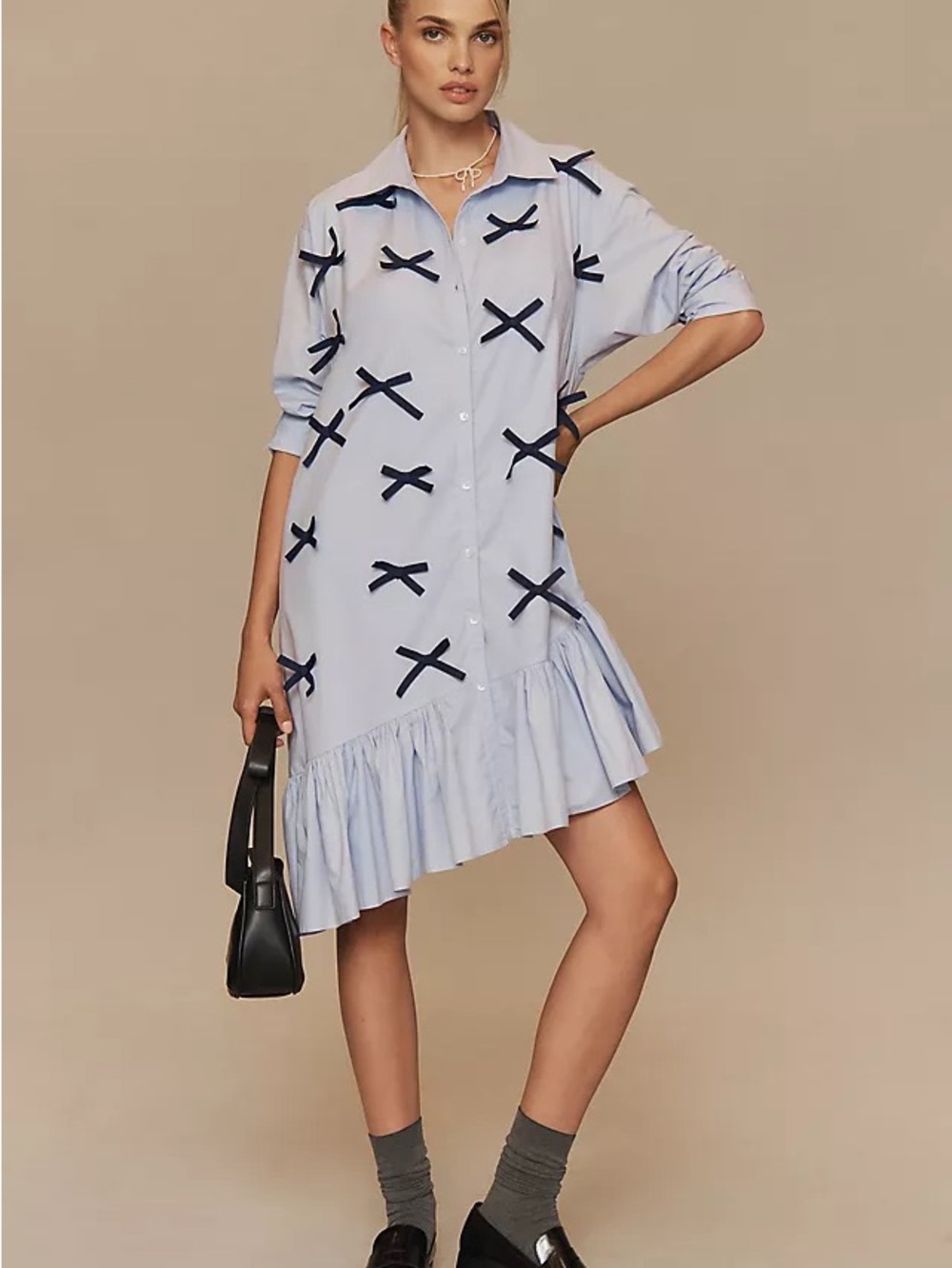 Anthropologie Maeve Long Sleeve 3D Bows Asymmetrical Dress Size 1X